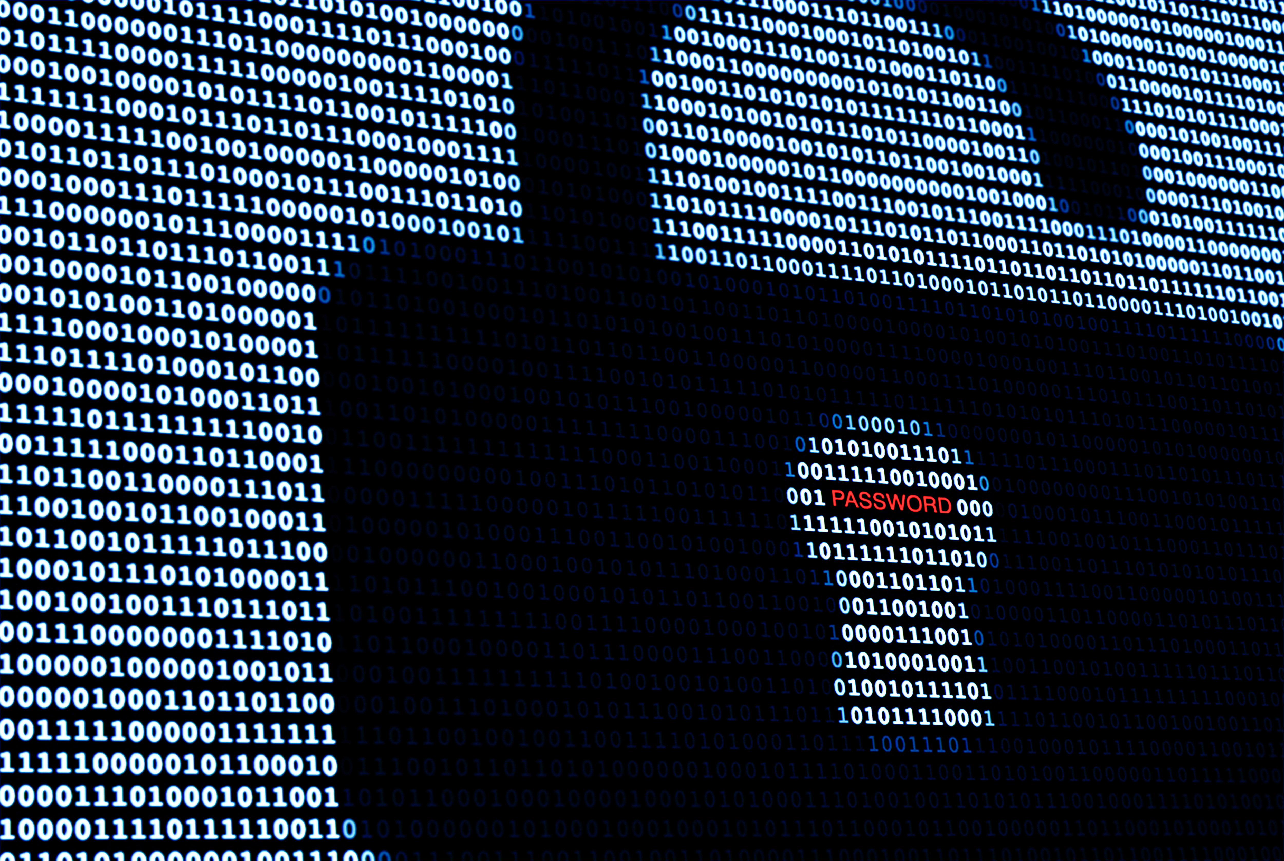 A giant shadow of an open lock over binary