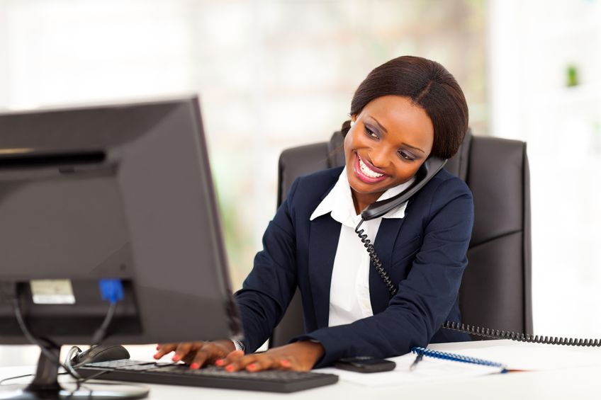 Woman working on phone