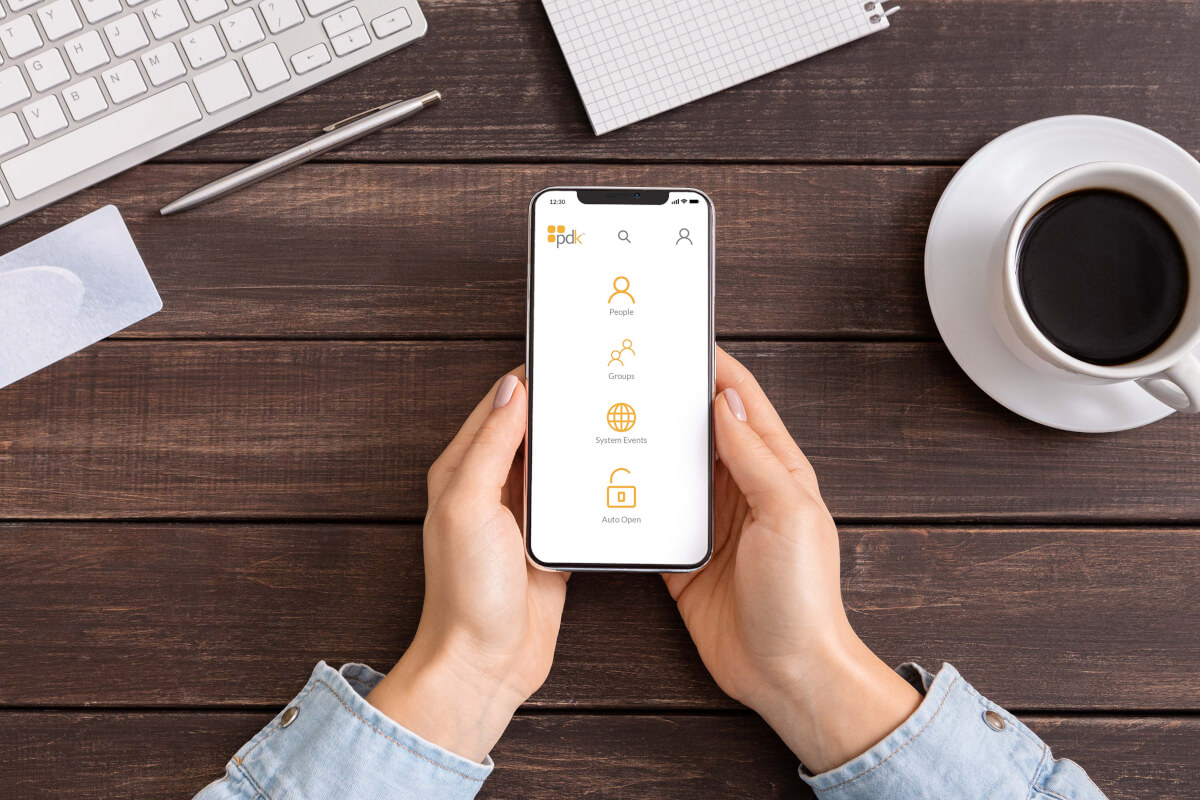 Close Up of Phone Screen using ATEL Technologies, Inc.'s online access control dashboard, PDK io