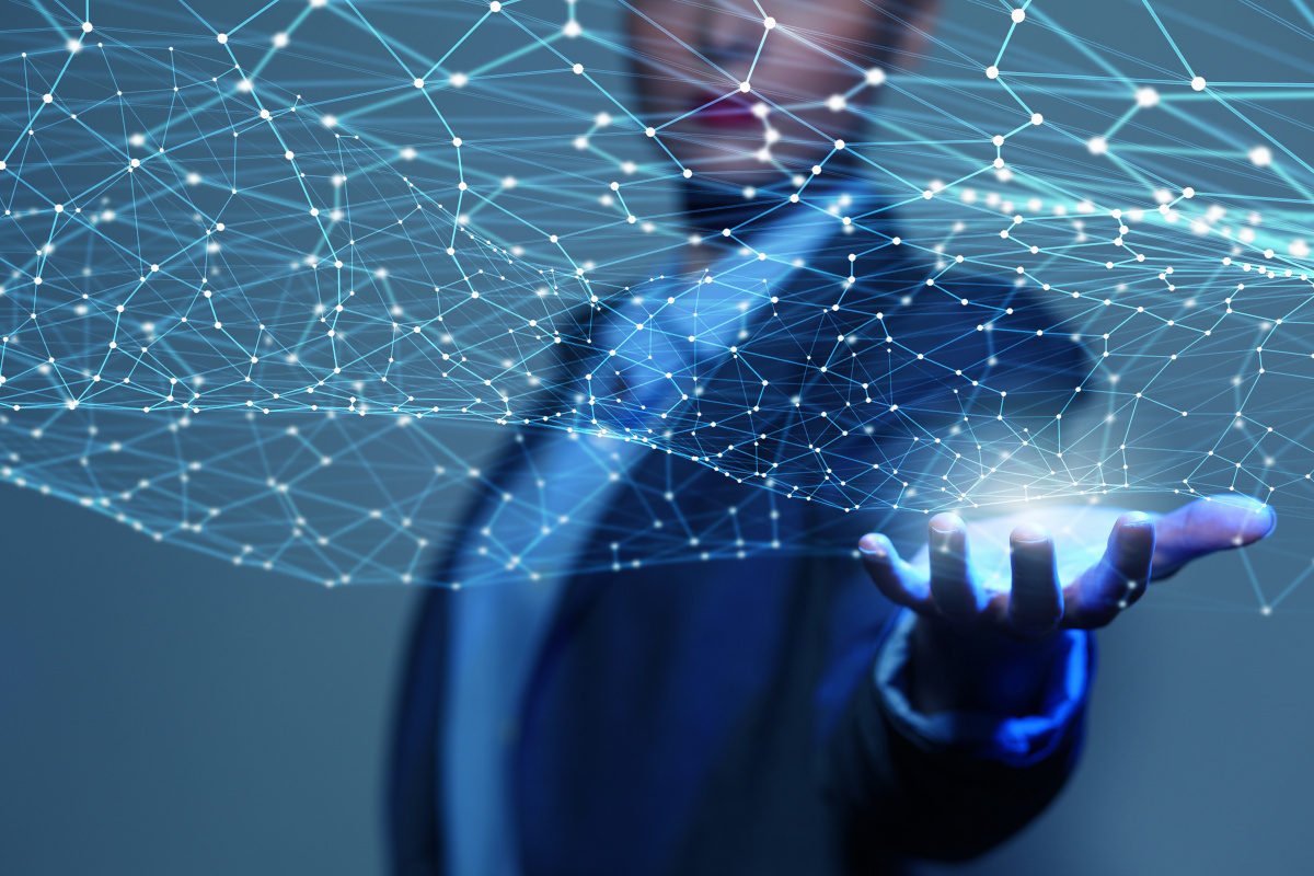 Woman Holding Global Connection Web