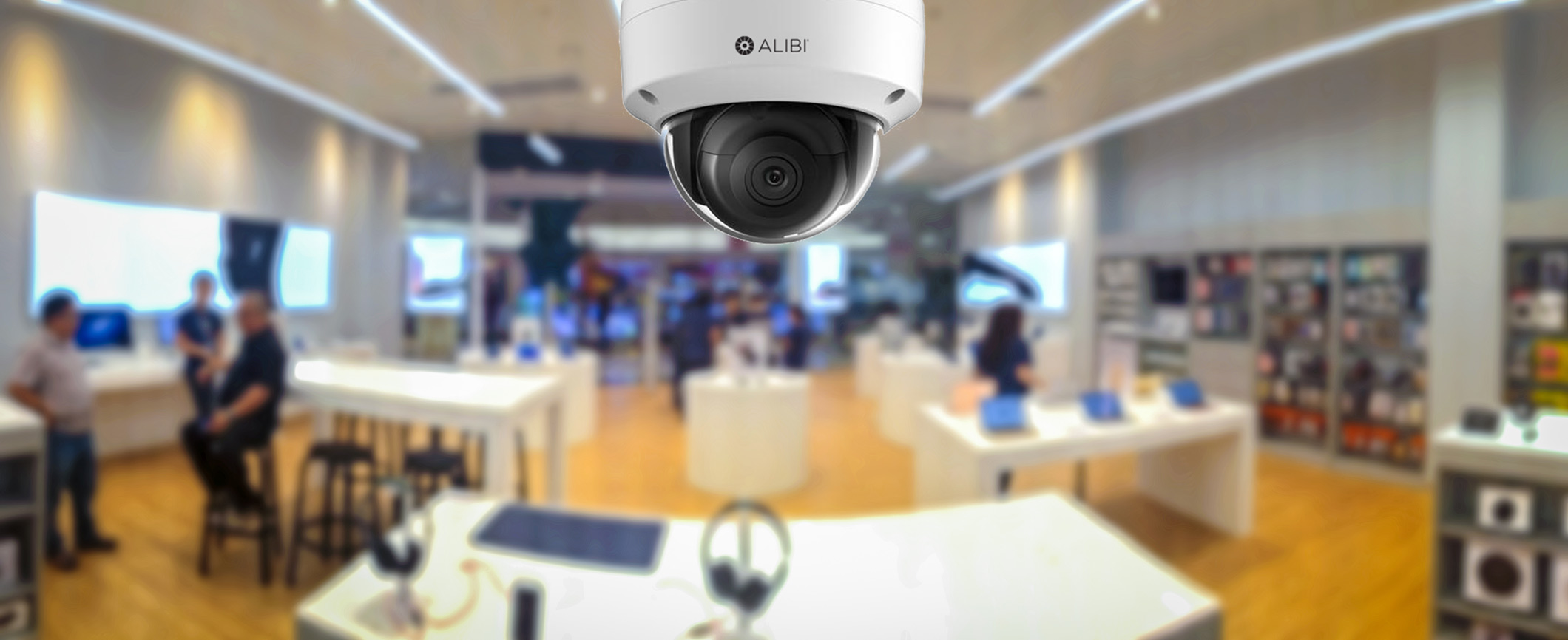 A security camera overlooking a store