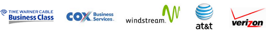 Logos for Broadband Internet Carriers Time Warner Cable, COX Business Services, Windsteam, AT&T, & Verizon