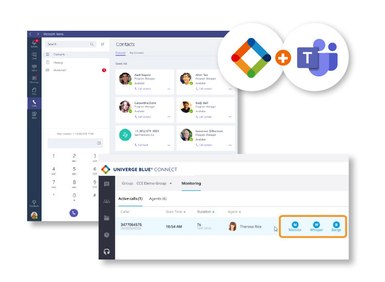 UNIVERGE Blue Connect integration with Microsft Teams being show through the app interface